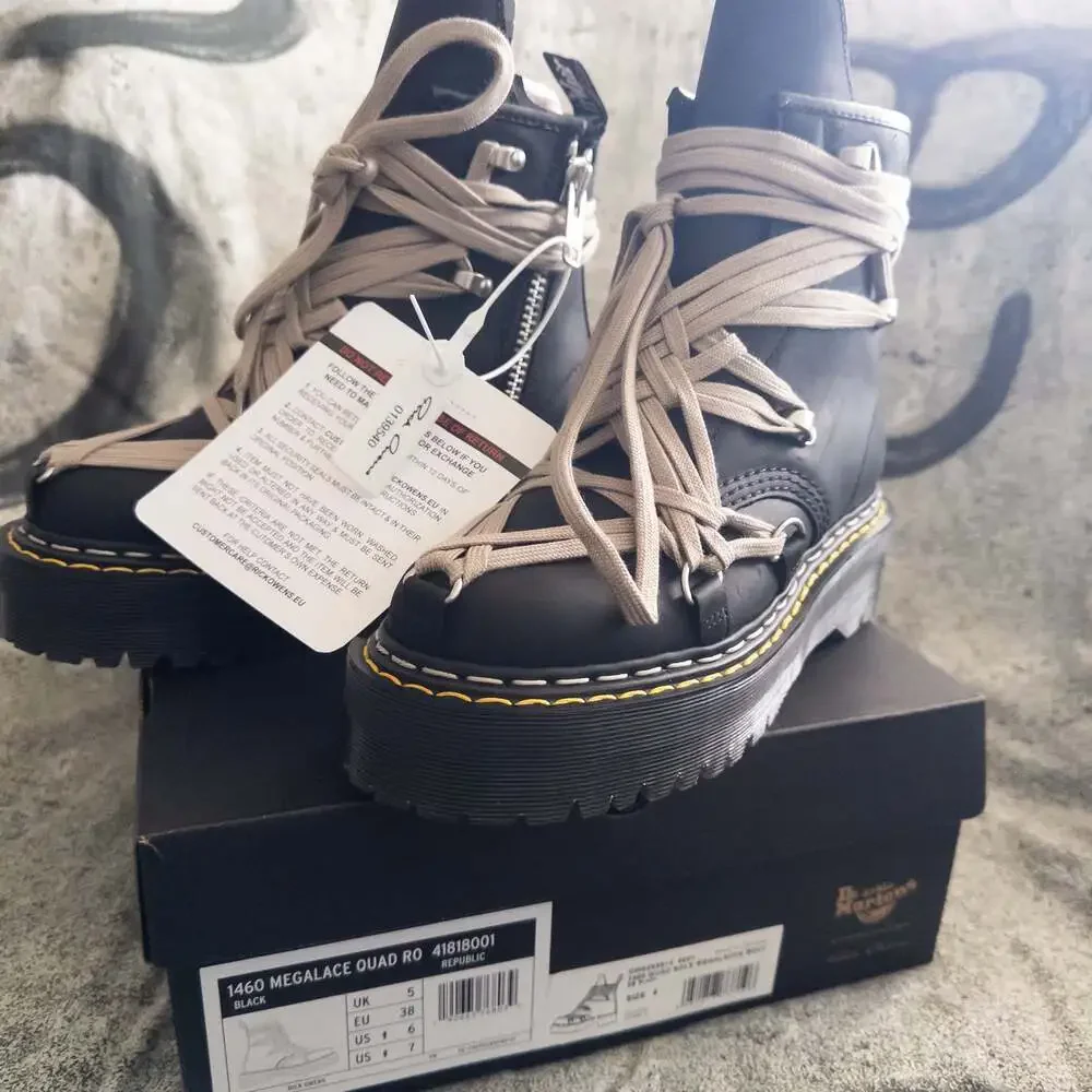 NIB Rick Owens x‎ Doc Martens 1460 Quad Sole Megalace Boot 'Black', DRKSHDW